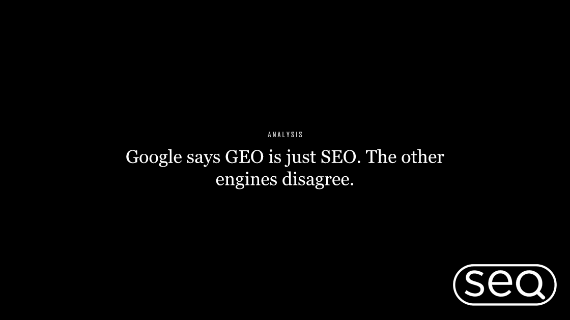 Diverging-paths graphic representing the debate over whether GEO is a separate discipline from SEO