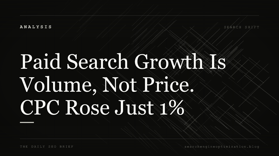 Paid Search Growth Is Volume, Not Price. CPC Rose Just 1%. Featured image for SEO